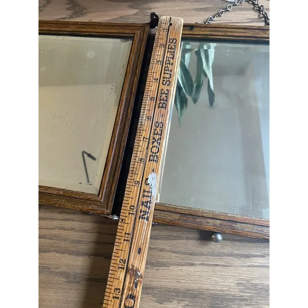 Vintage Art Deco Tri-Fold Vanity Mirror Wooden Shaving Mirror Beveled Glass